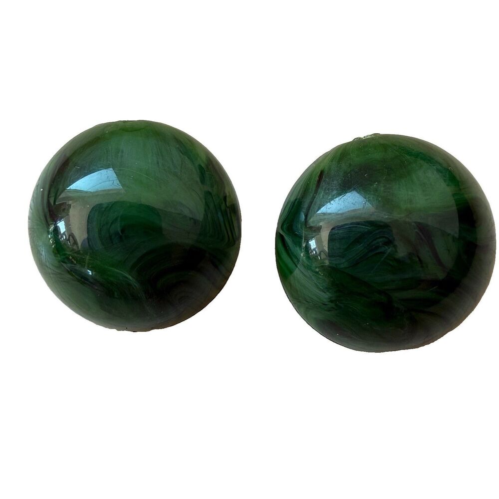 Vintage W Germany Green Enamel Clip On Earrings Mid Century Modern Retro Button
